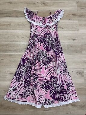 Girls Pink & Purple Floral Off-Shoulder Ruffle Dress